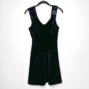 Vintage 90s Betsey Johnson New York Black Velvet Dress Rhinestone Small